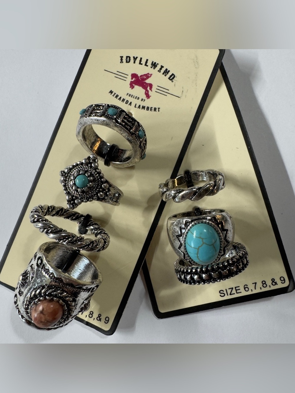 Idyllwind Turquoise & Copper Accent Set of Boho Stackable Rings Size 6, 7, 8 & 9